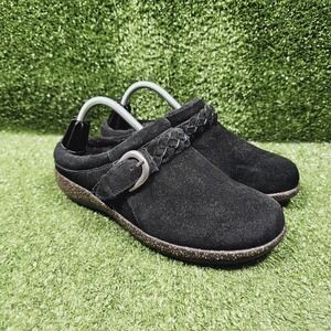 Aetrex Libby Fleece Mule Black Suede Comfort Slip‎ On Shoes Womens Size 7